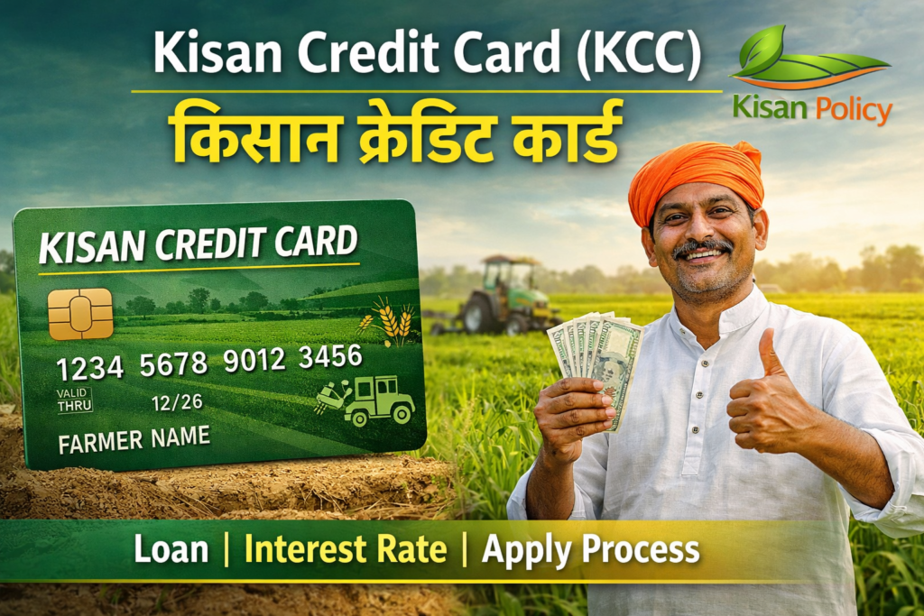Kisan Credit Card KCC scheme featured image showing farmer, KCC card and loan information